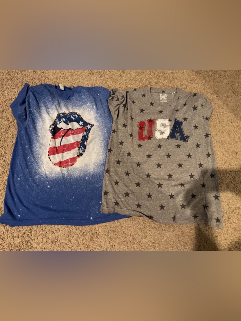 Blue Short Sleeve Tee with Flag Lip Graphic - Women's